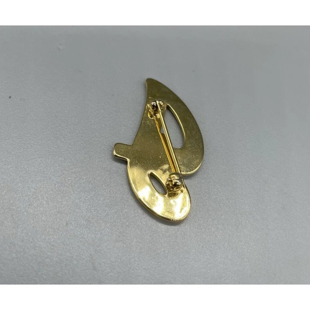 Vintage Gold Tone Metal Cursive G Brooch Pin‎ Initial Letter Costume Fashion